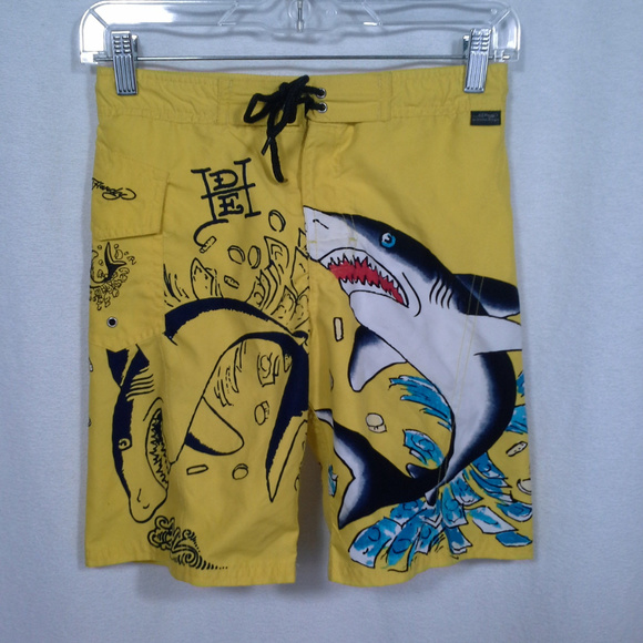 Ed Hardy Other - Ed Hardy Kids boys swim trunks 6 L Sharks Yellow